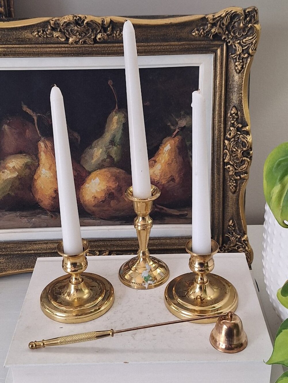 SET of 4 Vintage Brass Candlestick Holders Taper Candle stick holder snuffer